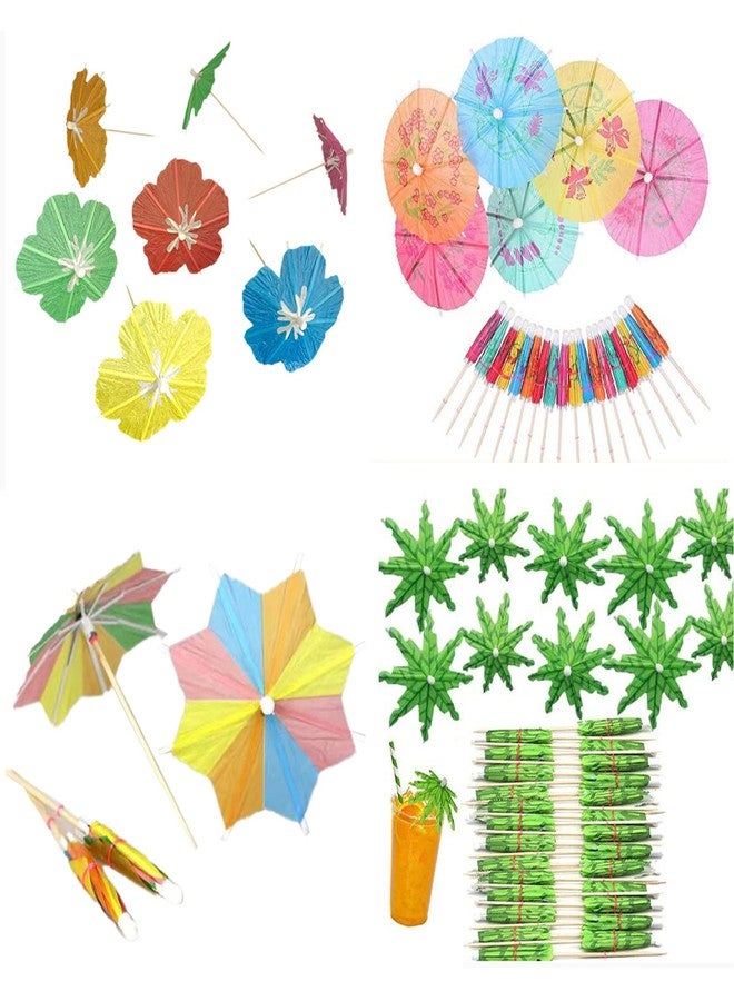 STEZHOU [4 Styles]160 PCS Drink Umbrellas Cocktail Picks Coconut Palm Cocktail Umbrellas Stirrers Tropical Cocktail Sticks for Drinks Fruit Hawaiian Party Decorations Cocktail Accessories. - Image 1